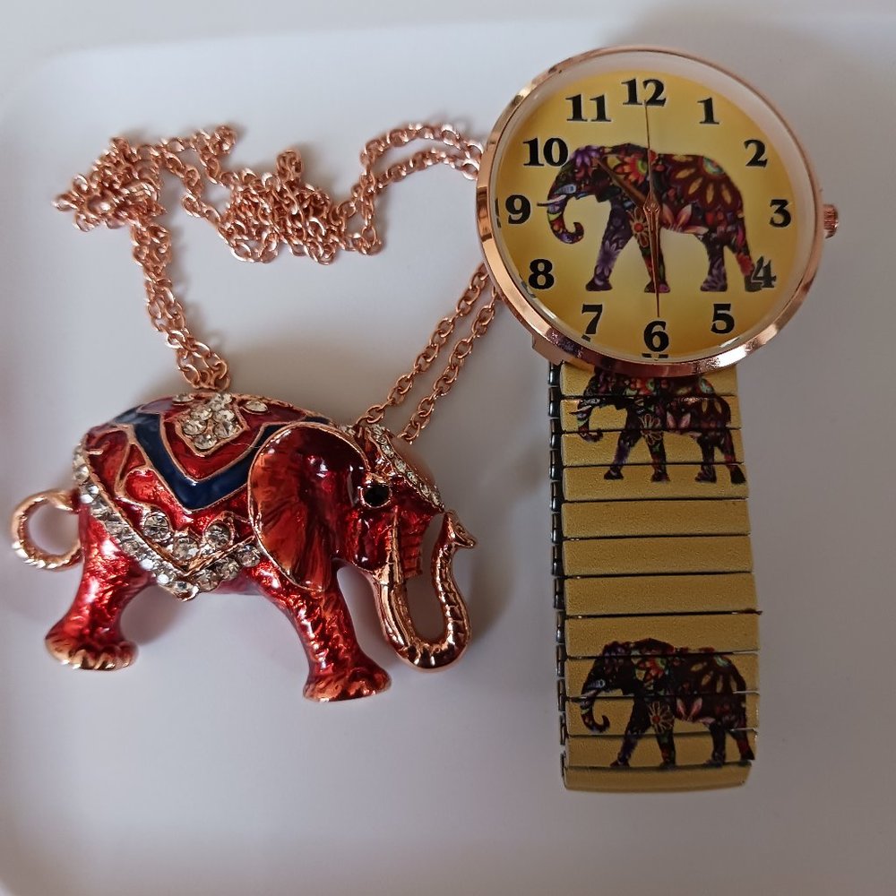 Strada Rose gold watch and elephant necklace